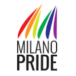 Logo de Milano Pride avec des couleurs arc-en-ciel et le texte 'MILANO PRIDE' en noir.